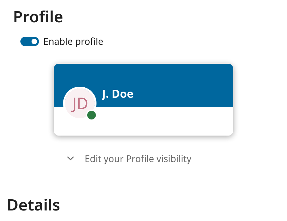 screenshot of the profile visibility button in personal settings